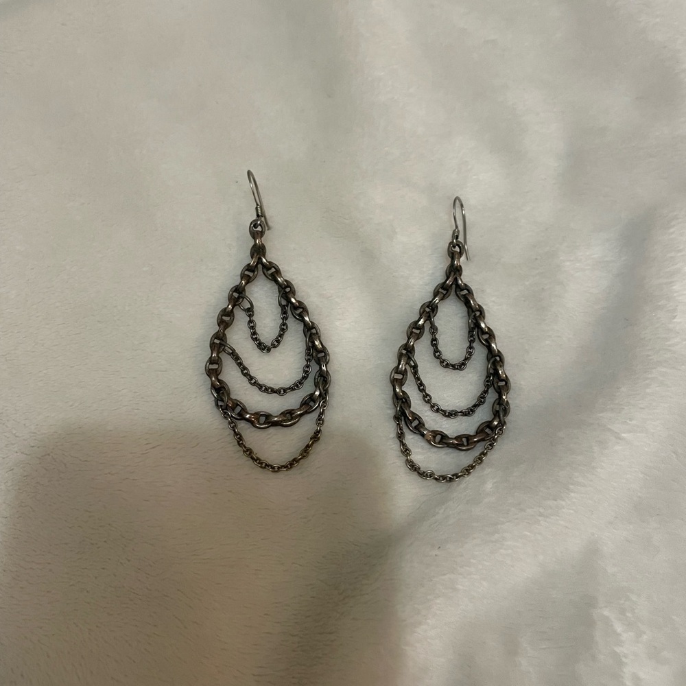 RVCA Layered Chain Earrings in Silver
